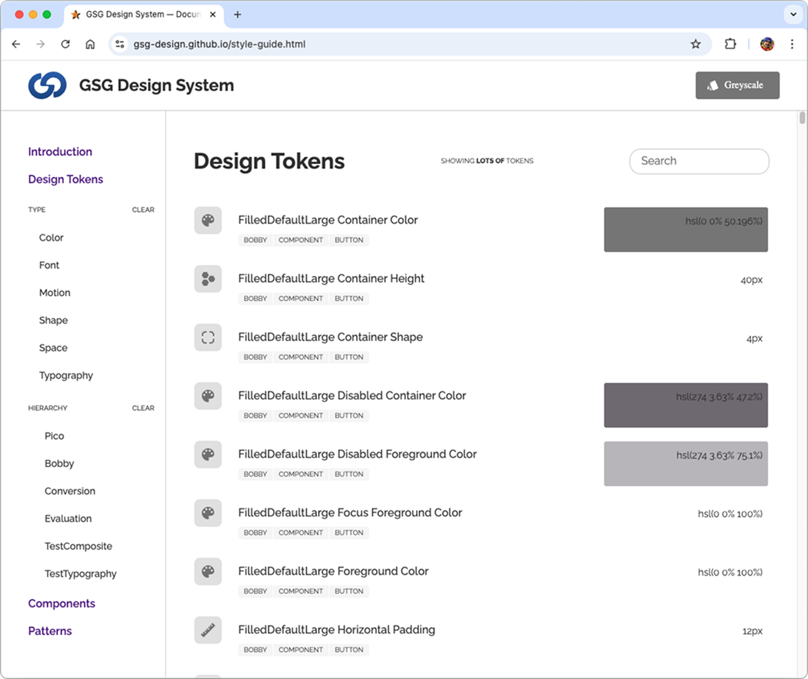 GSG design-system documentation site, proof of concept