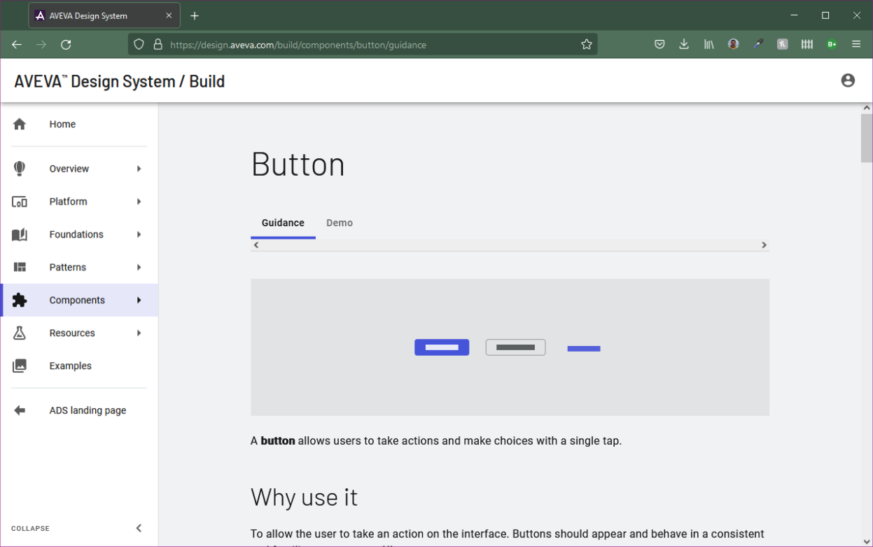 AVEVA Design System Button guidance