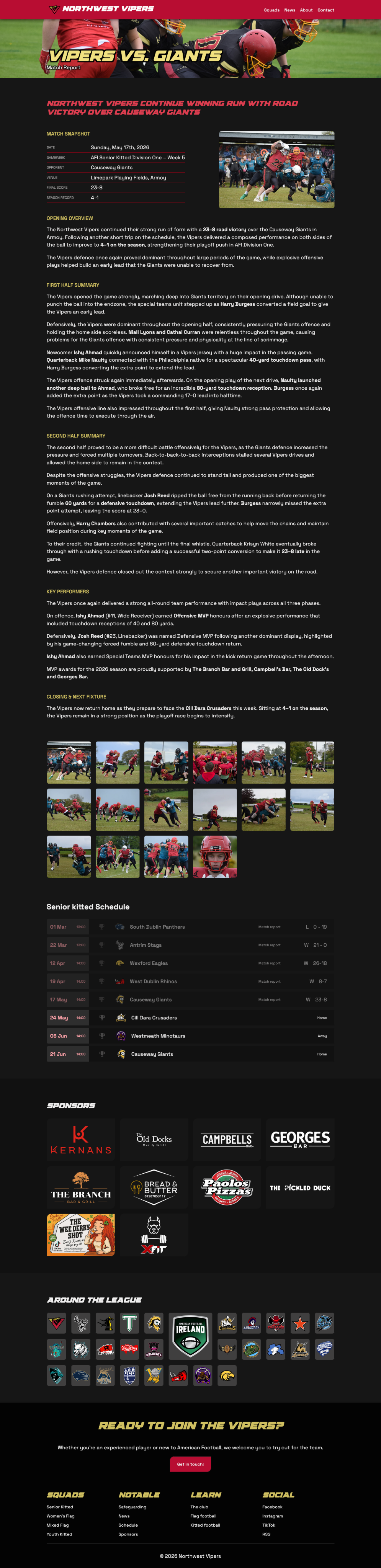 New match report page